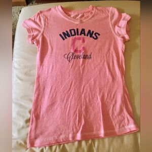 CLEVELAND INDIANSlarge child soft t-shirt. Like new, no tags. Pics wash out pink